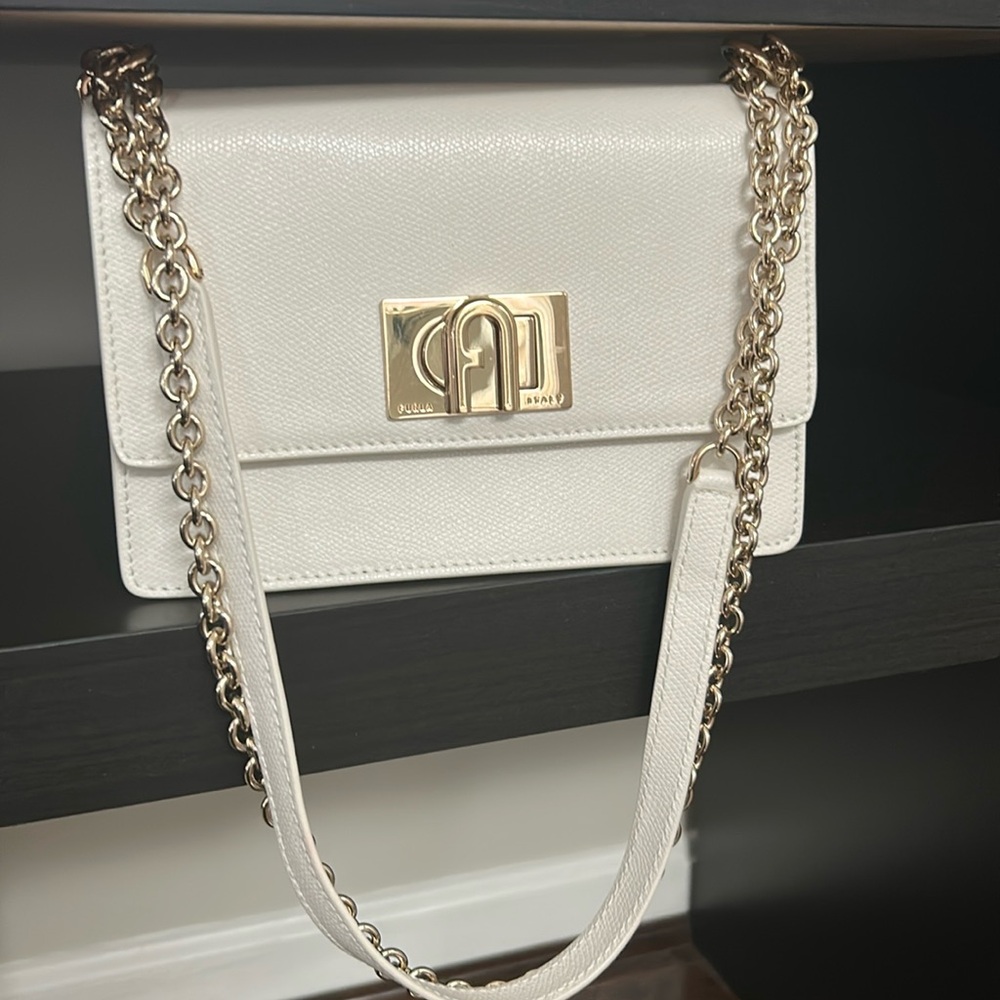 New Furla white bag with gold chain
